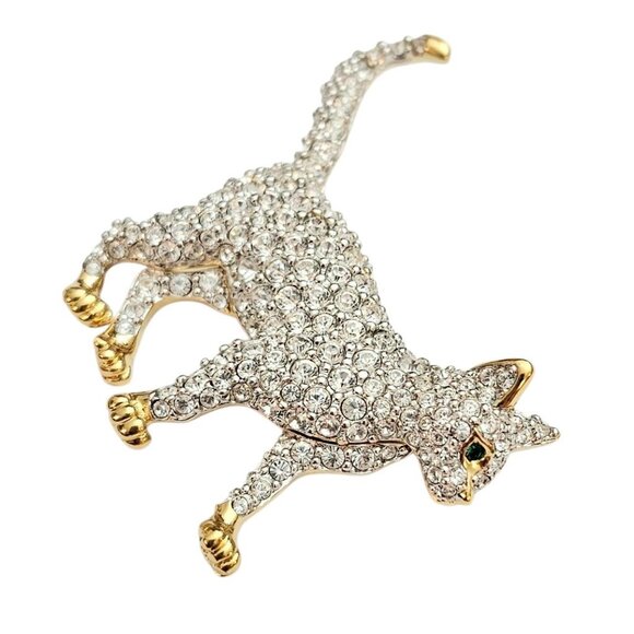 Swarovski Clear Rhinestone Cat Brooch Marked With Swan Logo - Picture 4 of 10